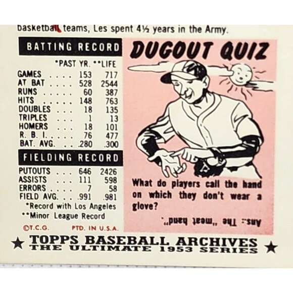 Les Peden Washington Senators Catcher 1953 Topps Baseball Card - Vintage Reprint - Picture 3 of 5